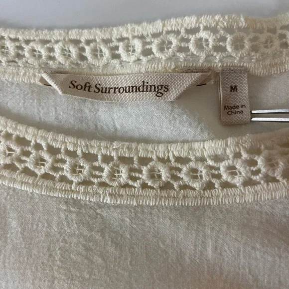Soft Surroundings Romantic Lace Ivory Floral Embroidered Blouse Medium - Picture 12 of 13